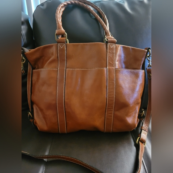 - Patricia Nash Carducci Pocket Tote Brown Tan Smooth Leather Handbag ZIP … - Picture 2 of 7